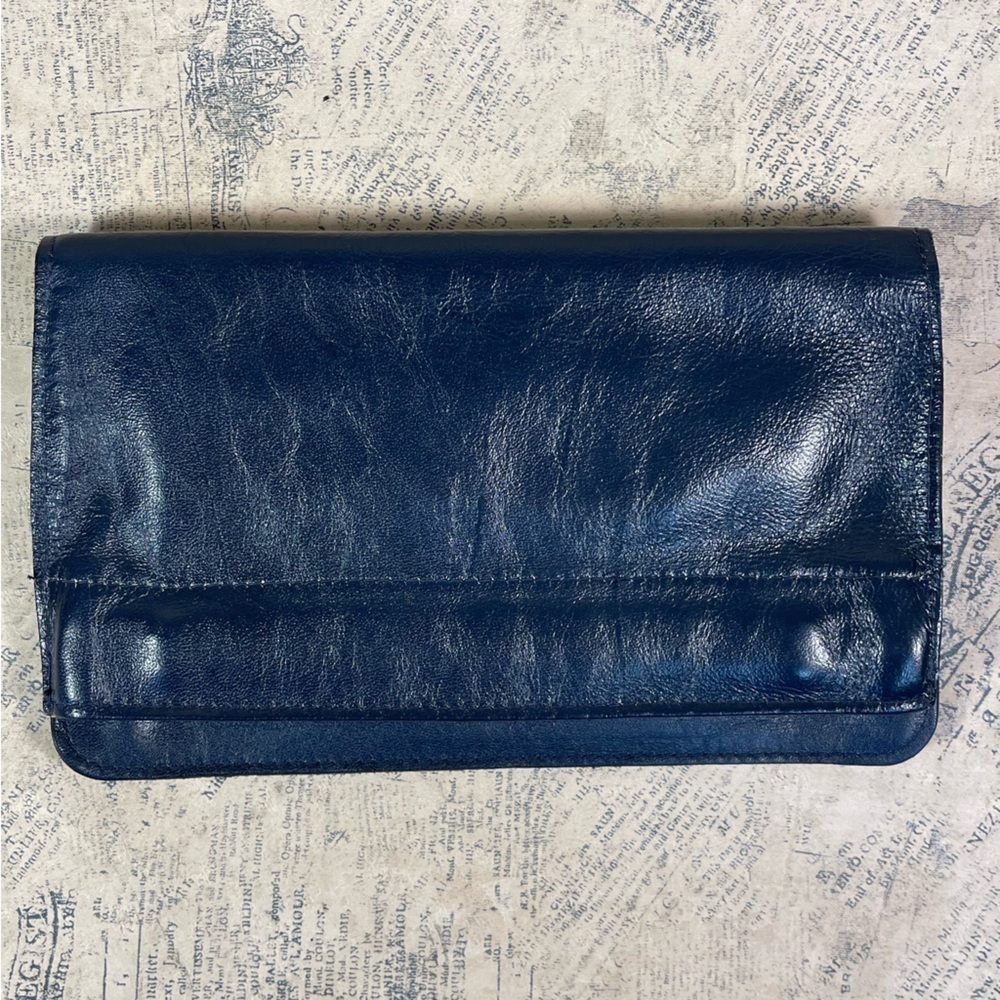Vintage Bosca Leather Secretary Wallet Blue Billfold Coin Purse Organizer Rare